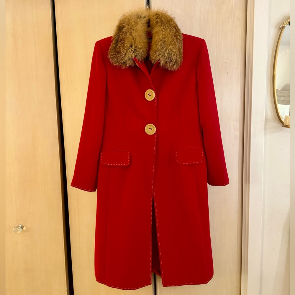 Vintage Genuine Fur Collar Coat with Matching Red Dress by Shani